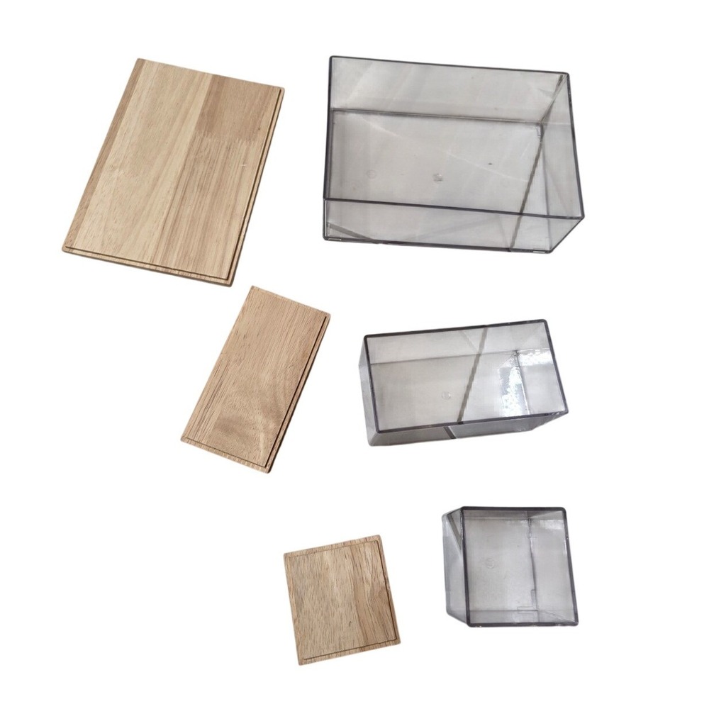 3‎ Piece Clear Acrylic Storage Bin Set with Wood Lids Nesting Organizers